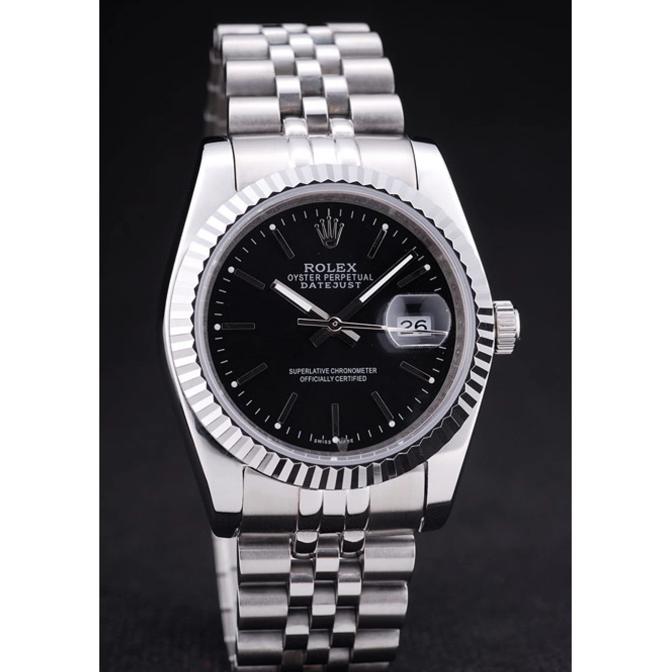 Good copy rolex watches Dial 7456 Datejust Ribbed Rolex Diamonds Black Bezel 0507